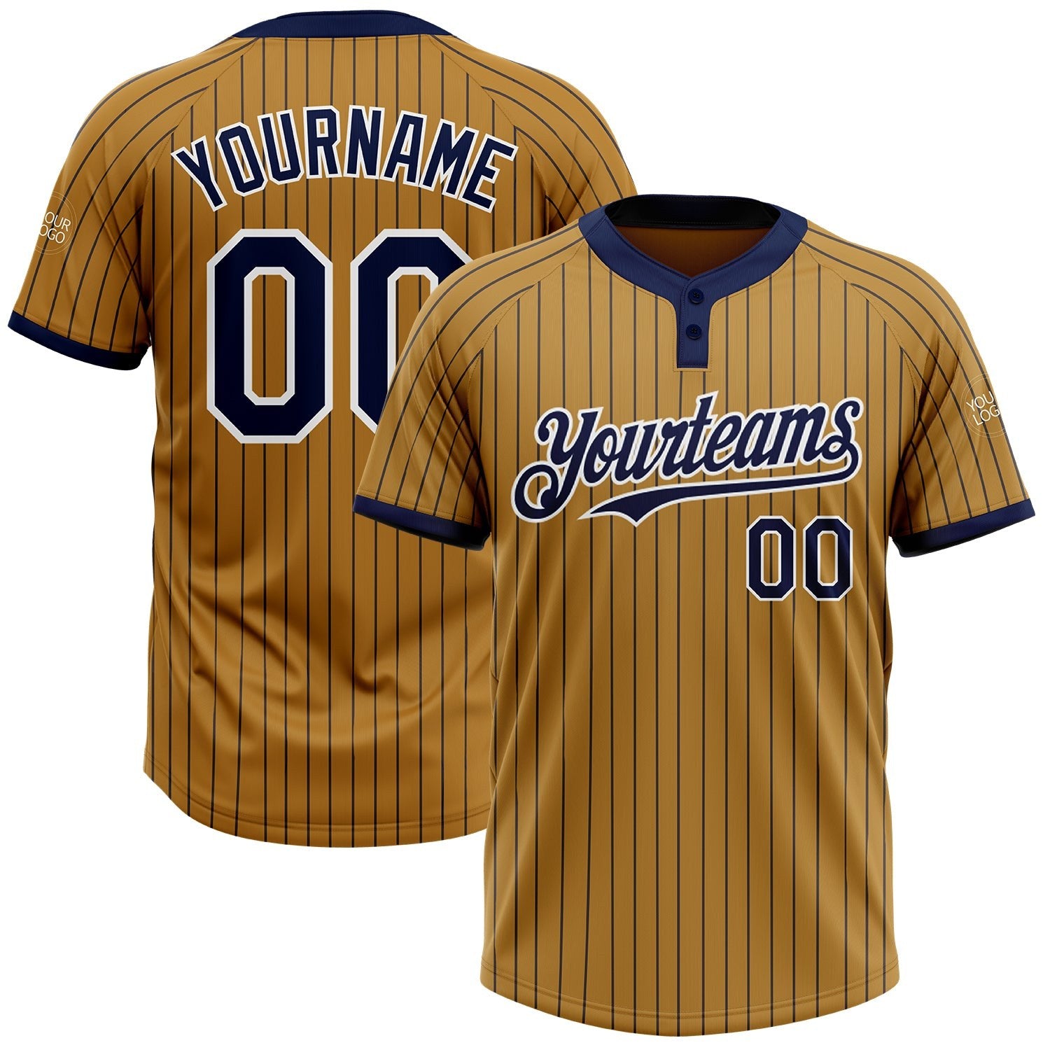 Custom Old Gold Navy Pinstripe White Two-Button Unisex Softball Jersey photo 1