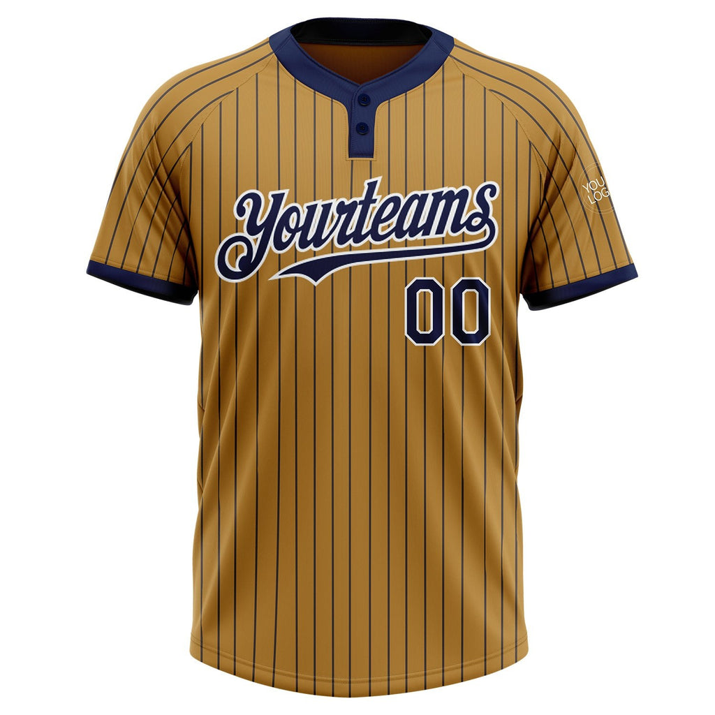 Custom Old Gold Navy Pinstripe White Two-Button Unisex Softball Jersey photo 2
