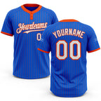 Custom Thunder Blue Orange Pinstripe White Two-Button Unisex Softball Jersey