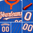 Custom Thunder Blue Orange Pinstripe White Two-Button Unisex Softball Jersey detail