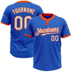 Custom Thunder Blue Orange Pinstripe White Two-Button Unisex Softball Jersey photo 1