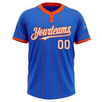 Custom Thunder Blue Orange Pinstripe White Two-Button Unisex Softball Jersey photo 2