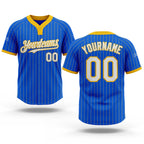 Custom Thunder Blue Yellow Pinstripe White Two-Button Unisex Softball Jersey