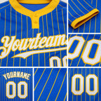 Custom Thunder Blue Yellow Pinstripe White Two-Button Unisex Softball Jersey detail
