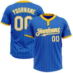 Custom Thunder Blue Yellow Pinstripe White Two-Button Unisex Softball Jersey photo 1