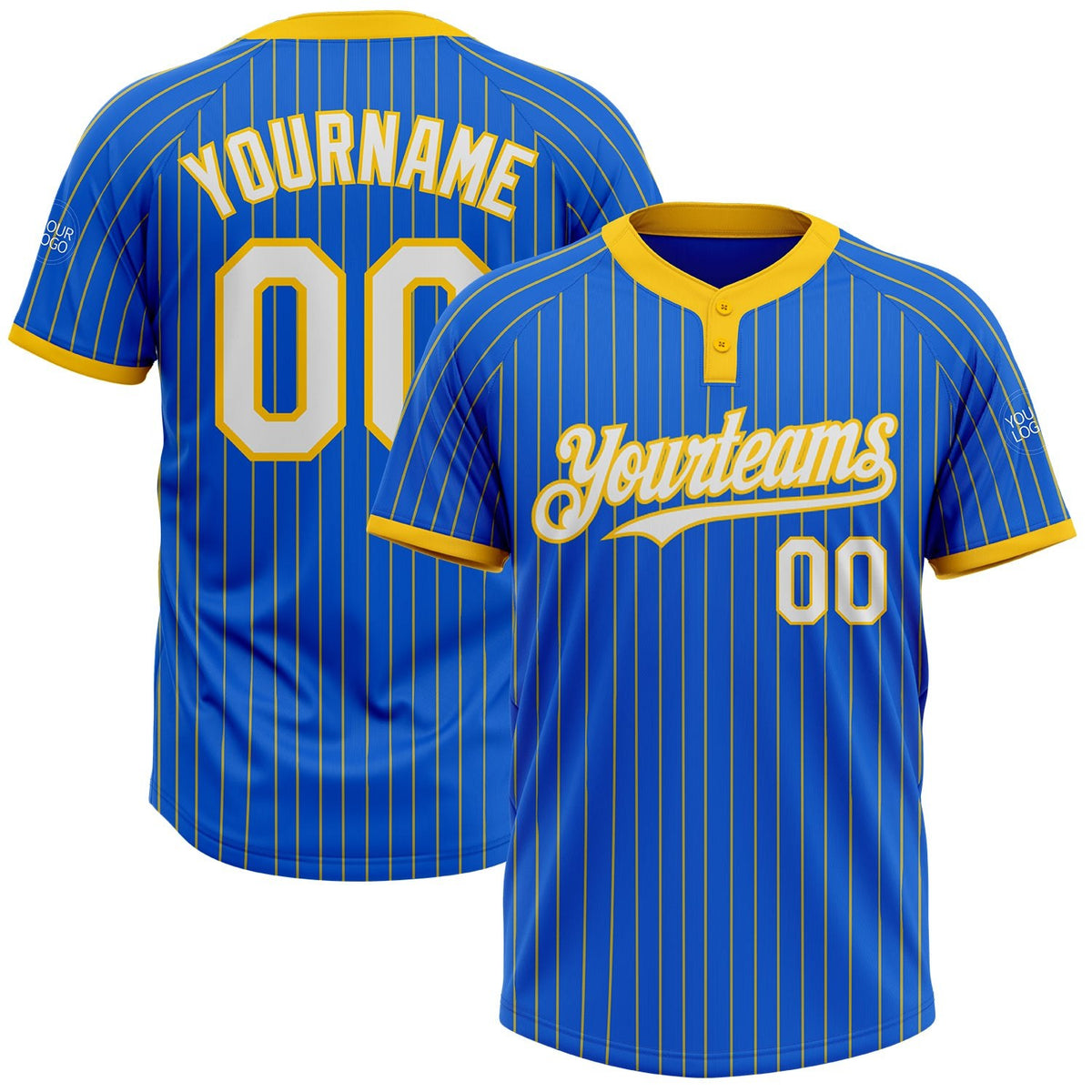 Custom Thunder Blue Yellow Pinstripe White Two-Button Unisex Softball Jersey photo 1