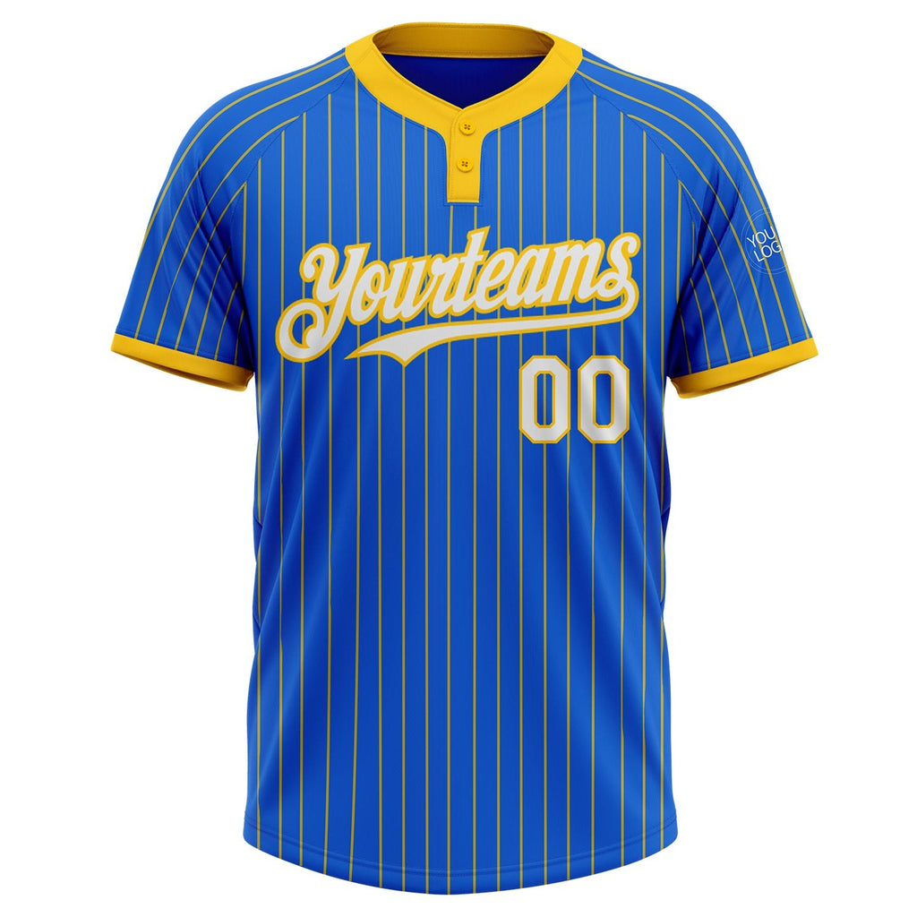 Custom Thunder Blue Yellow Pinstripe White Two-Button Unisex Softball Jersey photo 2