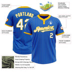 Custom Thunder Blue Yellow Pinstripe White Two-Button Unisex Softball Jersey photo 3