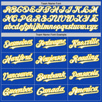 Custom Thunder Blue Yellow Pinstripe White Two-Button Unisex Softball Jersey photo 4