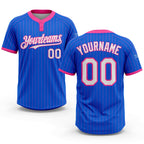 Custom Thunder Blue Pink Pinstripe White Two-Button Unisex Softball Jersey