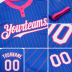 Custom Thunder Blue Pink Pinstripe White Two-Button Unisex Softball Jersey detail