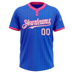 Custom Thunder Blue Pink Pinstripe White Two-Button Unisex Softball Jersey photo 2