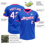 Custom Thunder Blue Pink Pinstripe White Two-Button Unisex Softball Jersey photo 3