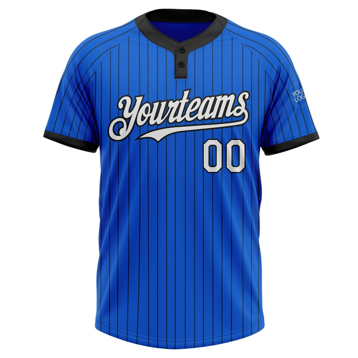 Custom Thunder Blue Black Pinstripe White Two-Button Unisex Softball Jersey photo 2