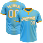 Custom Sky Blue Gold Pinstripe White Two-Button Unisex Softball Jersey photo 1