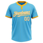 Custom Sky Blue Gold Pinstripe White Two-Button Unisex Softball Jersey photo 2