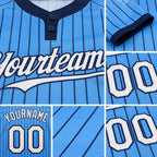 Custom Electric Blue Navy Pinstripe White Two-Button Unisex Softball Jersey detail