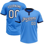Custom Electric Blue Navy Pinstripe White Two-Button Unisex Softball Jersey photo 1