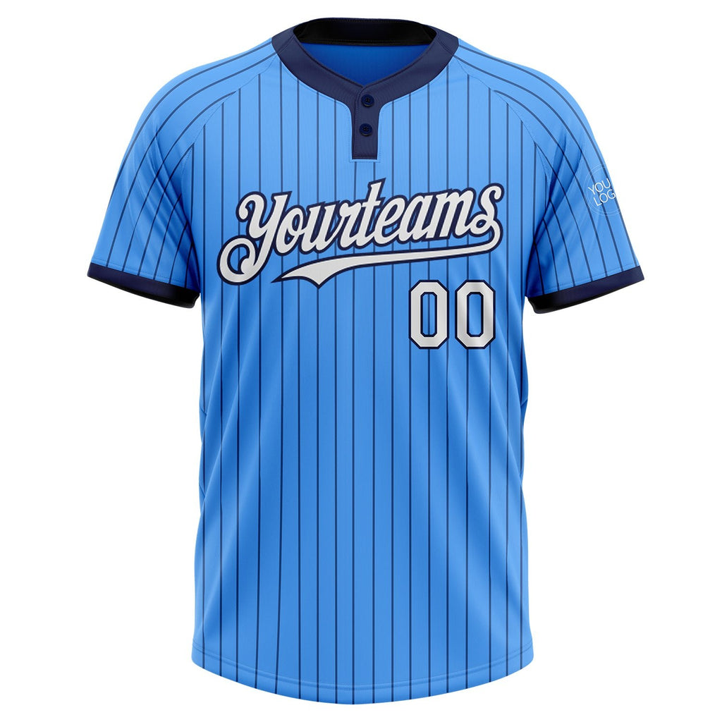 Custom Electric Blue Navy Pinstripe White Two-Button Unisex Softball Jersey photo 2