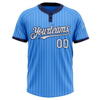 Custom Electric Blue Navy Pinstripe White Two-Button Unisex Softball Jersey photo 2