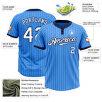 Custom Electric Blue Navy Pinstripe White Two-Button Unisex Softball Jersey photo 3