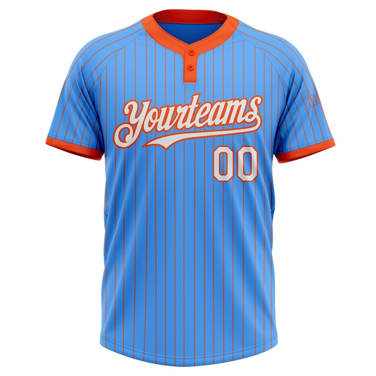 Custom Electric Blue Orange Pinstripe White Two-Button Unisex Softball Jersey photo 2