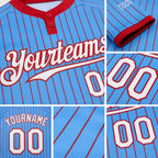 Custom Electric Blue Red Pinstripe White Two-Button Unisex Softball Jersey detail