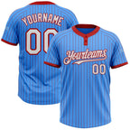 Custom Electric Blue Red Pinstripe White Two-Button Unisex Softball Jersey photo 1
