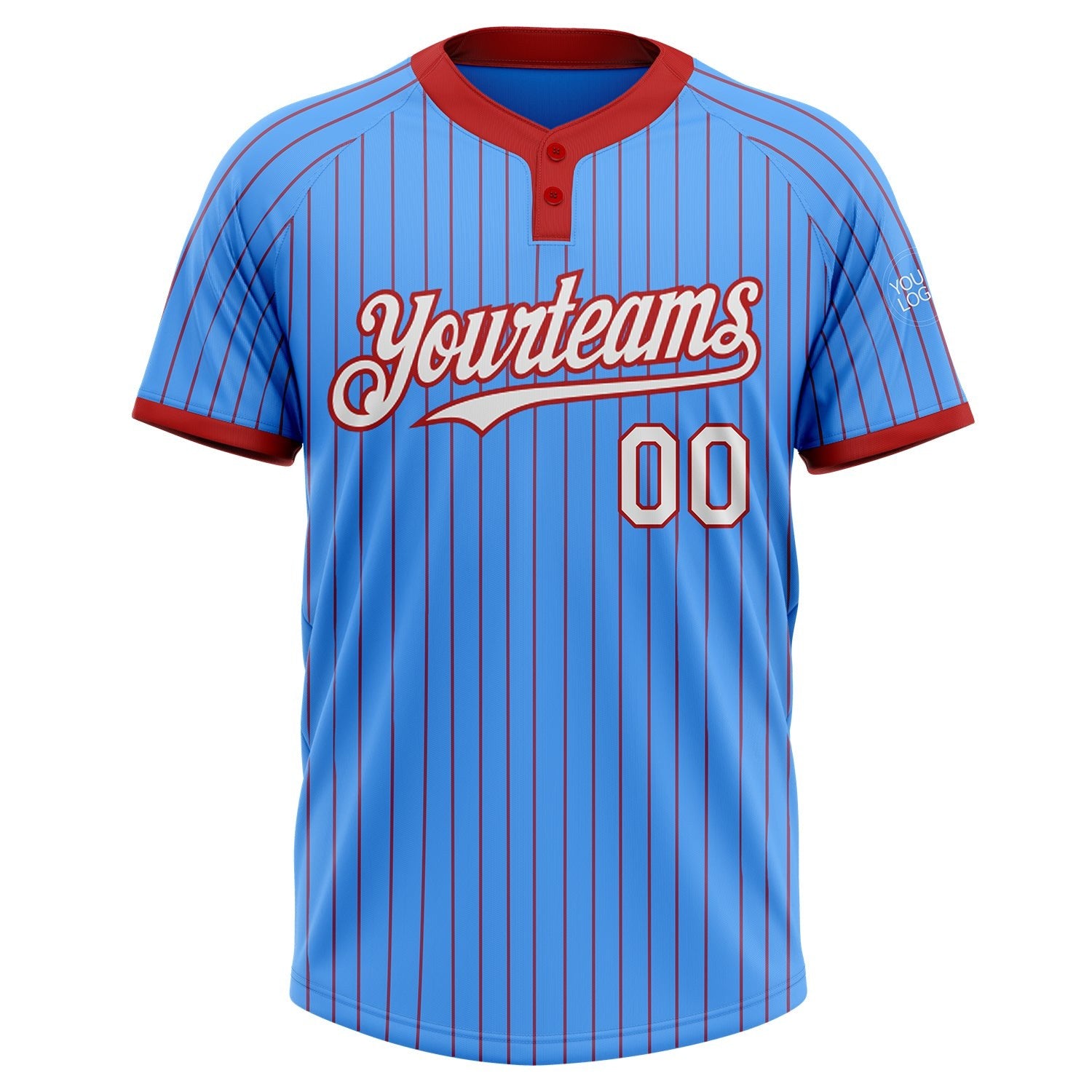 Custom Electric Blue Red Pinstripe White Two-Button Unisex Softball Jersey photo 2