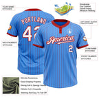 Custom Electric Blue Red Pinstripe White Two-Button Unisex Softball Jersey photo 3