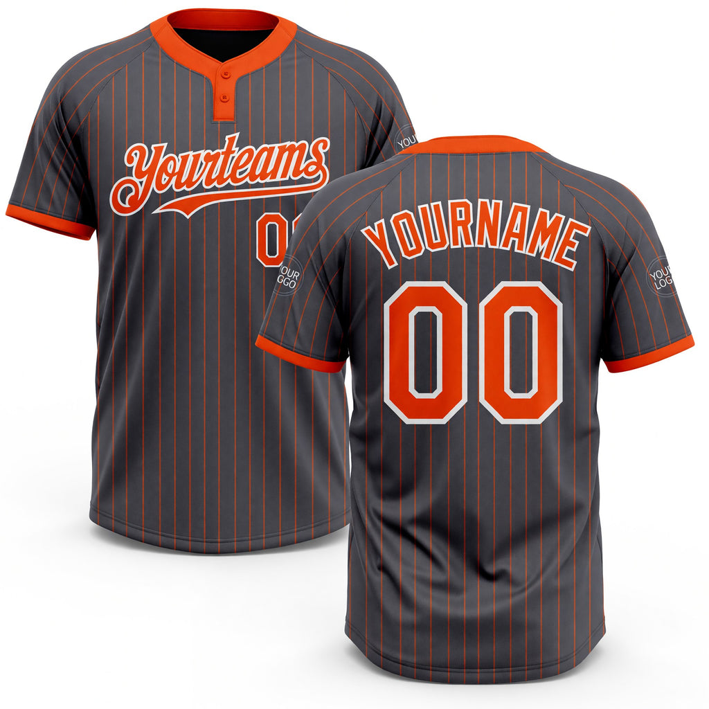 Custom Steel Gray Orange Pinstripe White Two-Button Unisex Softball Jersey