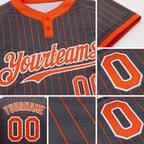 Custom Steel Gray Orange Pinstripe White Two-Button Unisex Softball Jersey detail