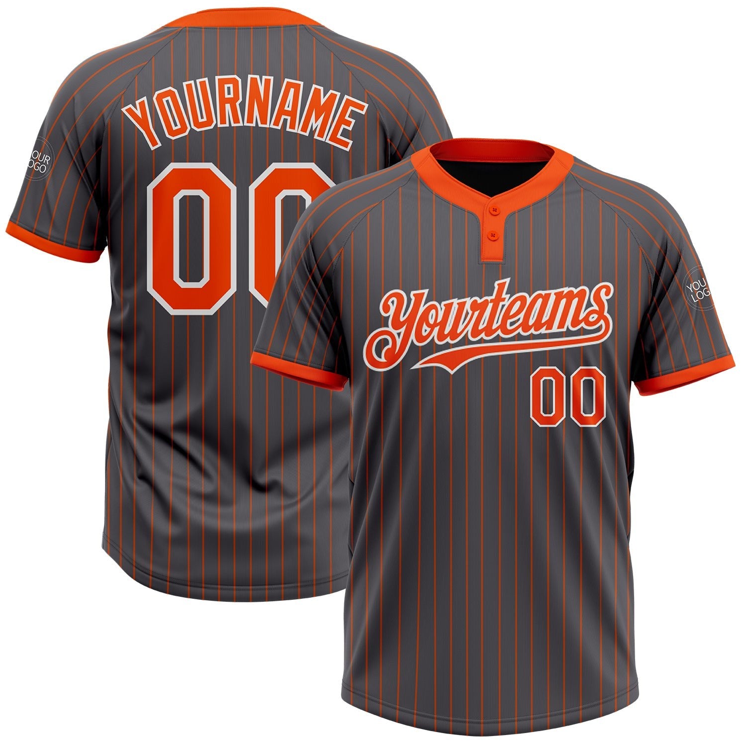 Custom Steel Gray Orange Pinstripe White Two-Button Unisex Softball Jersey photo 1