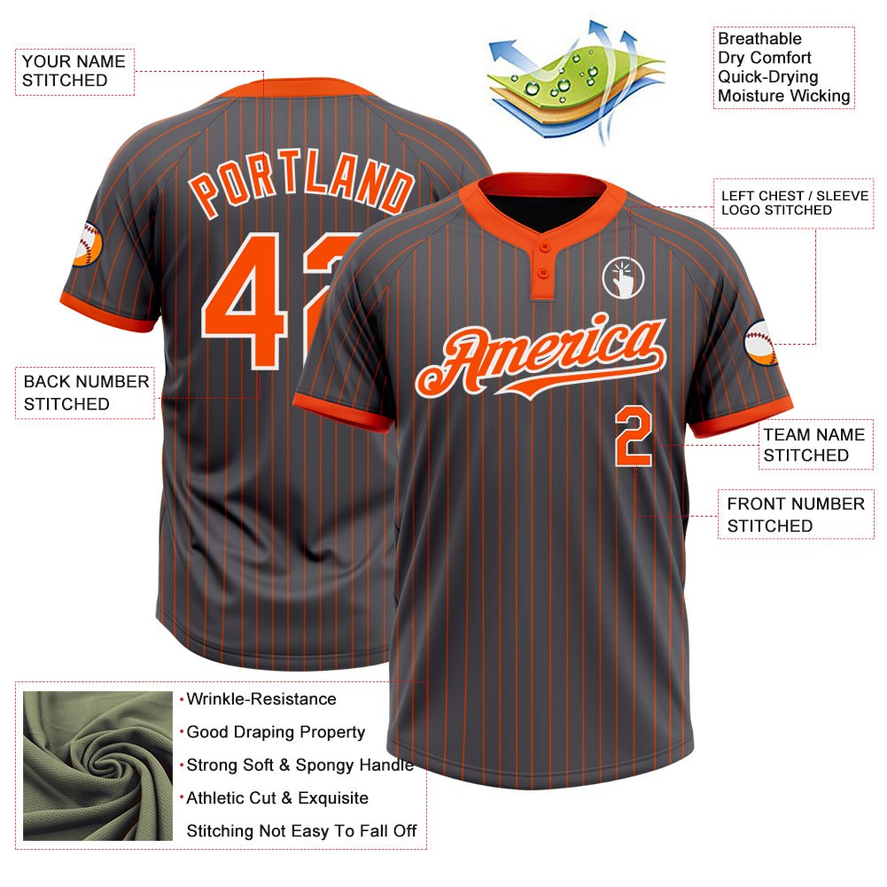 Custom Steel Gray Orange Pinstripe White Two-Button Unisex Softball Jersey photo 3