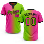 Custom Neon Green Pink-Black Gradient Fashion Two-Button Unisex Softball Jersey