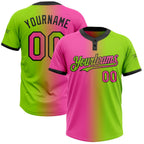 Custom Neon Green Pink-Black Gradient Fashion Two-Button Unisex Softball Jersey photo 1