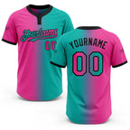 Custom Aqua Pink-Black Gradient Fashion Two-Button Unisex Softball Jersey