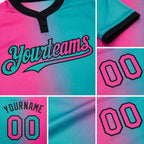 Custom Aqua Pink-Black Gradient Fashion Two-Button Unisex Softball Jersey detail