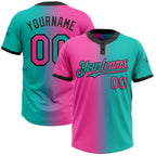 Custom Aqua Pink-Black Gradient Fashion Two-Button Unisex Softball Jersey photo 1