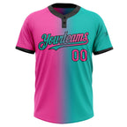 Custom Aqua Pink-Black Gradient Fashion Two-Button Unisex Softball Jersey photo 2