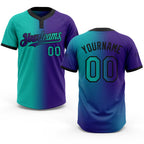 Custom Purple Aqua-Black Gradient Fashion Two-Button Unisex Softball Jersey
