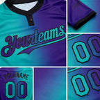 Custom Purple Aqua-Black Gradient Fashion Two-Button Unisex Softball Jersey detail