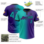 Custom Purple Aqua-Black Gradient Fashion Two-Button Unisex Softball Jersey photo 3