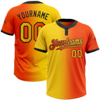 Custom Orange Yellow-Black Gradient Fashion Two-Button Unisex Softball Jersey