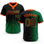 Custom Black Kelly Green-Orange Gradient Fashion Two-Button Unisex Softball Jersey