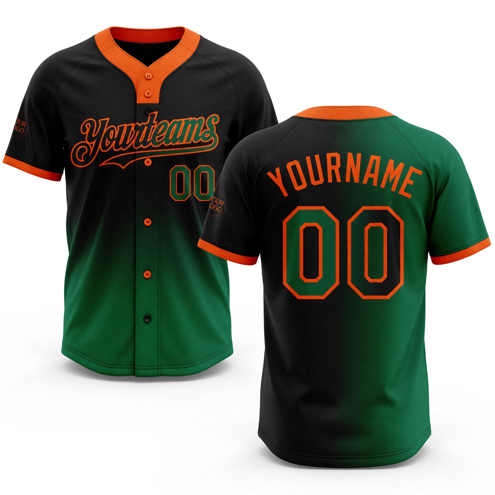 Custom Black Kelly Green-Orange Gradient Fashion Two-Button Unisex Softball Jersey