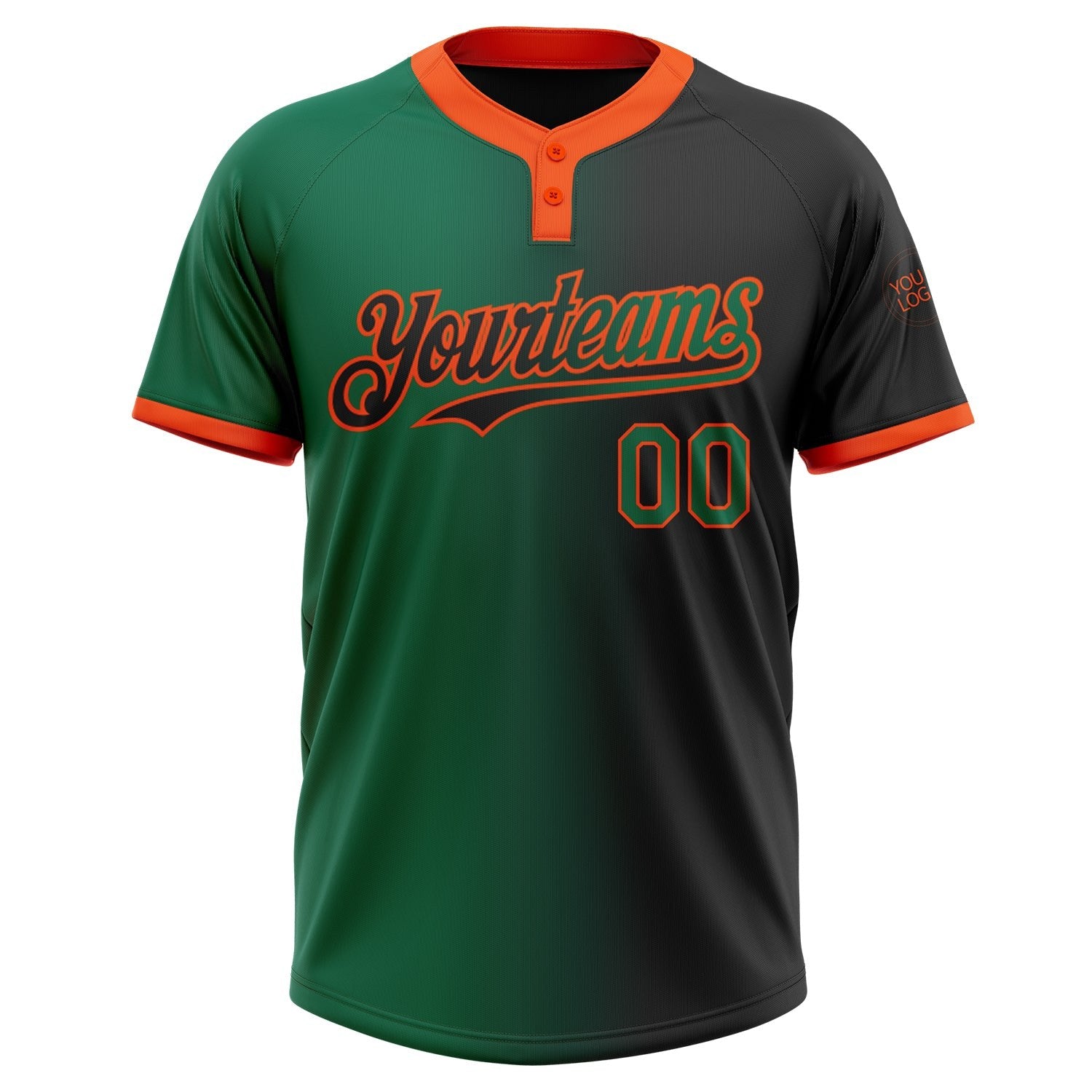 Custom Black Kelly Green-Orange Gradient Fashion Two-Button Unisex Softball Jersey photo 2