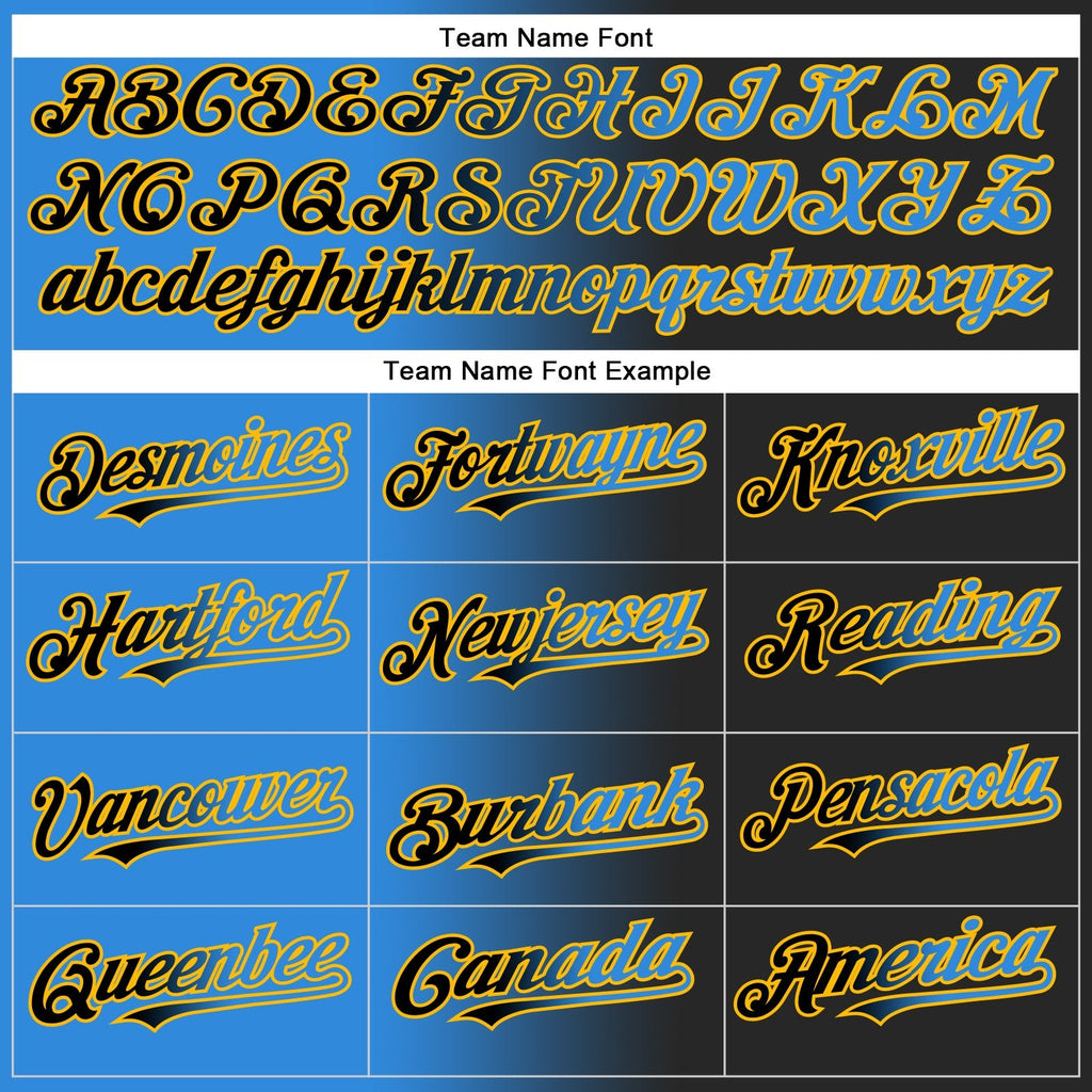 Custom Black Electric Blue-Gold Gradient Fashion Two-Button Unisex Softball Jersey photo 3