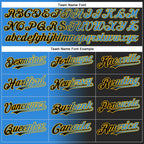 Custom Black Electric Blue-Gold Gradient Fashion Two-Button Unisex Softball Jersey photo 3