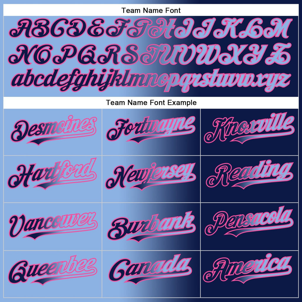 Custom Navy Light Blue-Pink Gradient Fashion Two-Button Unisex Softball Jersey photo 3